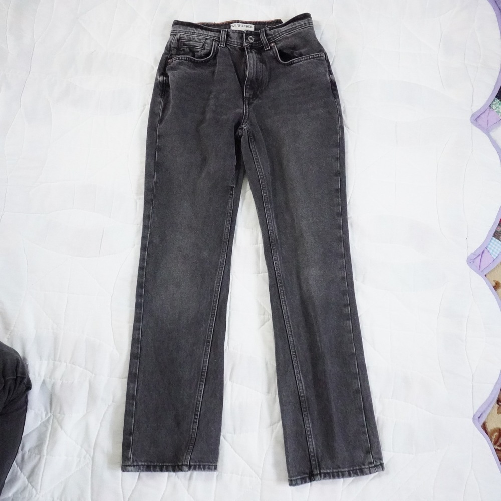 WE THE FREE XENA High Rise Slim Straight Jeans Black Wash Size 25 NWT